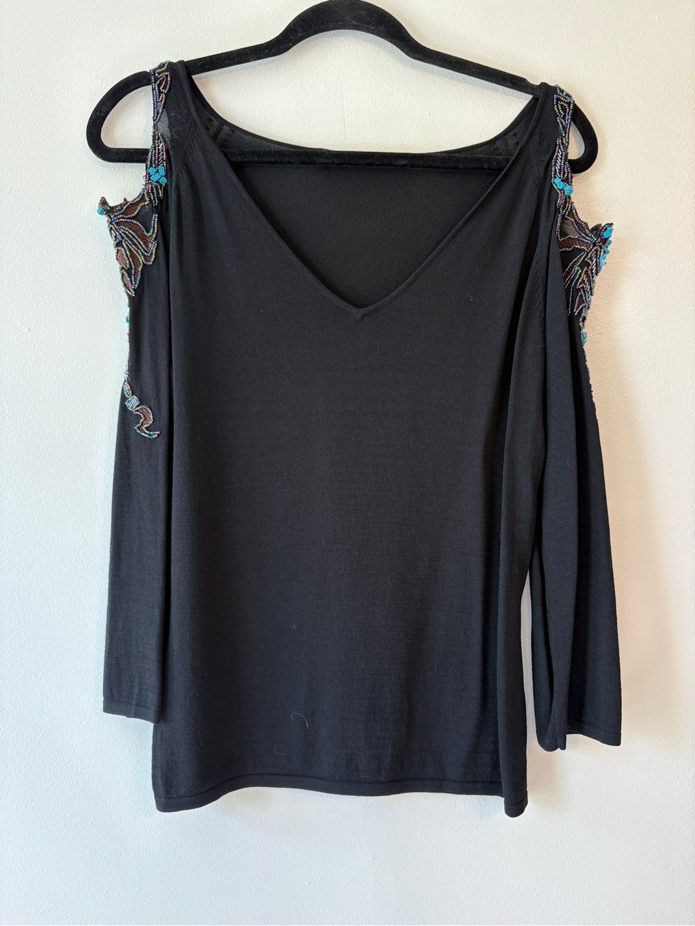 Class Roberto Cavalli Y2K Beaded Cold Shoulder Scorpion Top Black US 4